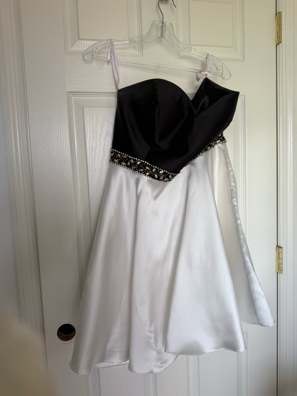 Black & White A-Line Cocktail Dress with Beaded Waist